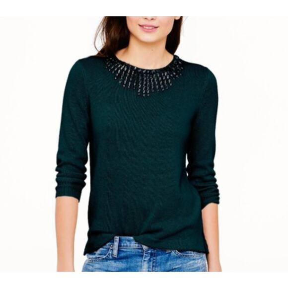 J. Crew Wool Rabbit Hair Jeweled Starburst Sweater Emerald Green Knit Size XS - Picture 1 of 8